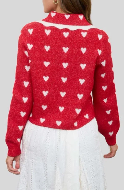 Blu Pepper Heart Peter Pan Collar Cardigan In Red