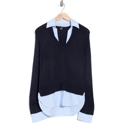 French Connection Babysoft Mixed Media Twofer Sweater In Blue