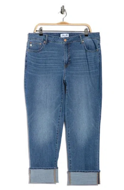 Seven7 High Waist Straight Leg Cuffed Hem Jeans In Blue
