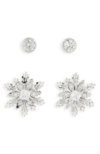 Nadri Set Of 2 Snowflake Stud Earrings In Silver