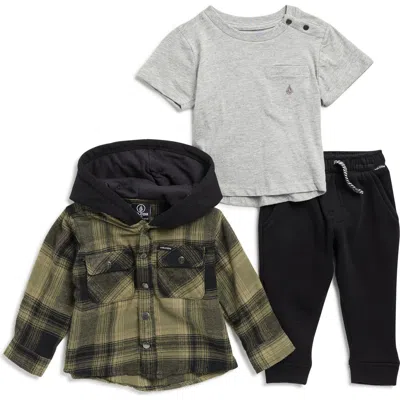 Volcom Hooded Flannel Shacket, T-shirt & Joggers Set In Multi