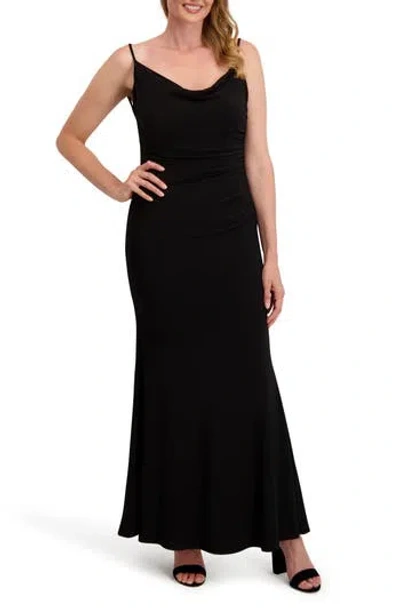 Laundry By Shelli Segal Cowl Neck Lace Back Mermaid Gown In Black