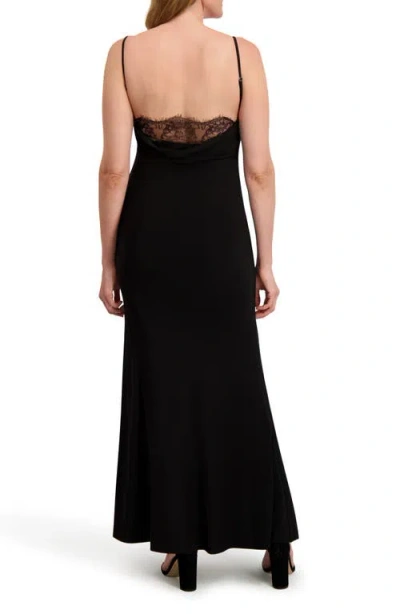 Laundry By Shelli Segal Cowl Neck Lace Back Mermaid Gown In Black