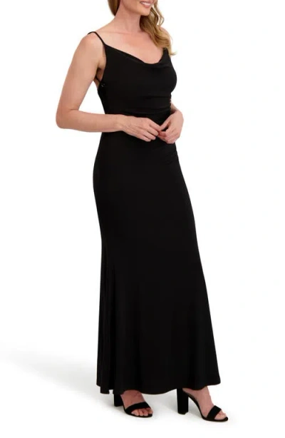 Laundry By Shelli Segal Cowl Neck Lace Back Mermaid Gown In Black