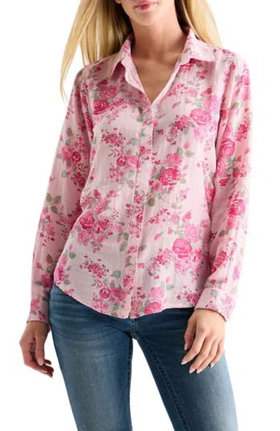 Lucky Brand Heart Print Button-up Shirt In Pink