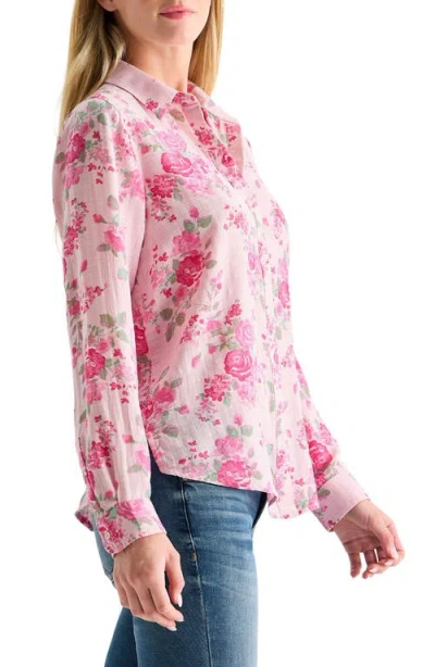 Lucky Brand Heart Print Button-up Shirt In Pink