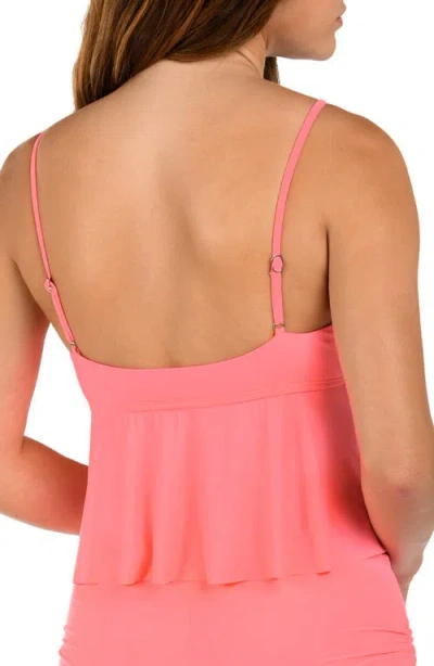 Citrus Solid Flutter Tankini Bikini Top In Pink