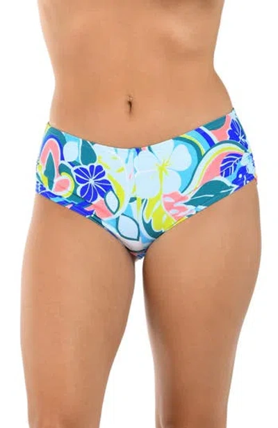Citrus Hibiscus Hot Pants Swim Bottoms In Blue