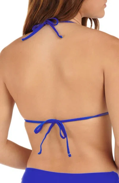 Citrus Solid Seamed Triangle Bikini Top In Blue