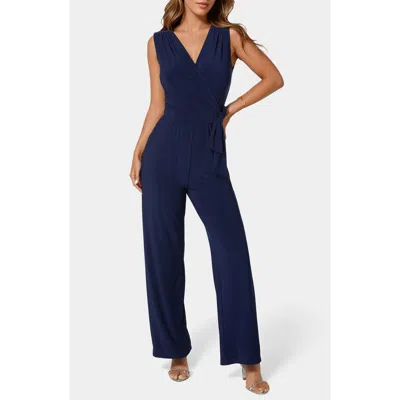Bebe Sleeveless Faux Wrap Jumpsuit In Blue