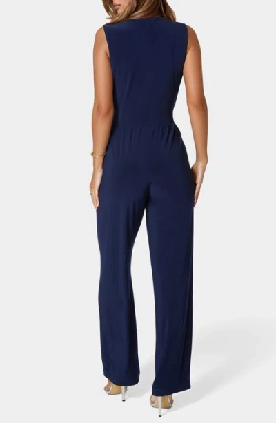 Bebe Sleeveless Faux Wrap Jumpsuit In Blue