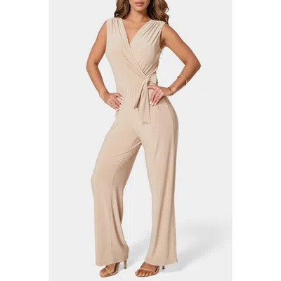 Bebe Sleeveless Faux Wrap Jumpsuit In Brown