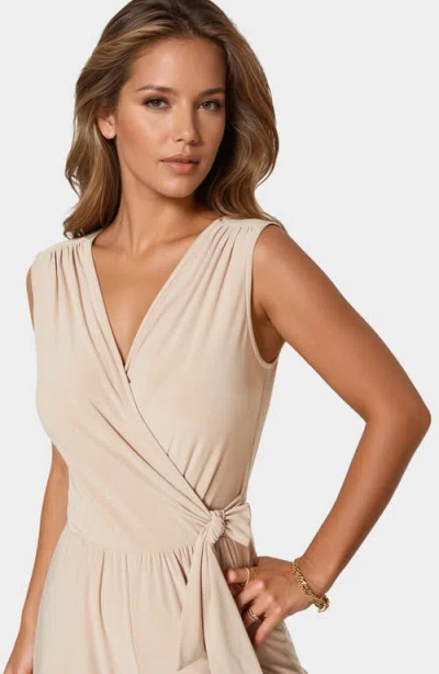 Bebe Sleeveless Faux Wrap Jumpsuit In Brown