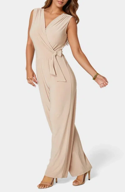 Bebe Sleeveless Faux Wrap Jumpsuit In Brown