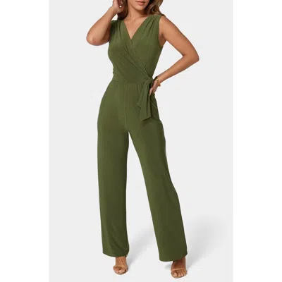 Bebe Sleeveless Faux Wrap Jumpsuit In Green