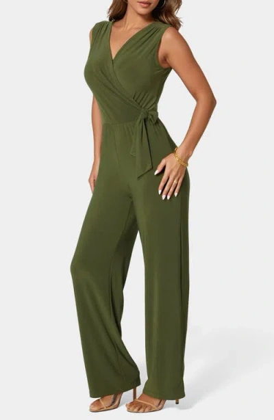 Bebe Sleeveless Faux Wrap Jumpsuit In Green
