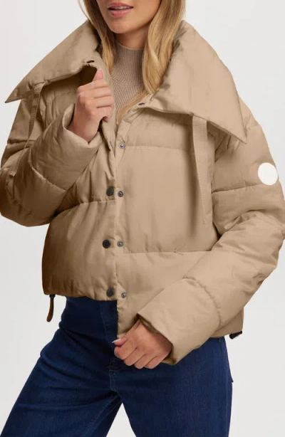 Noize Crop Puffer Jacket In Brown