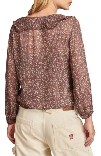 Lucky Brand Floral Ruffle Collar Top In Brown