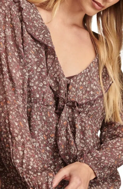 Lucky Brand Floral Ruffle Collar Top In Brown