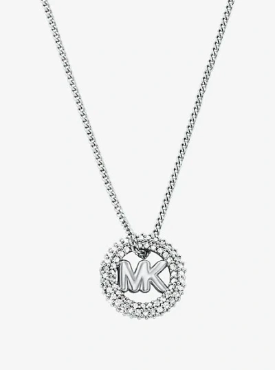 Michael Kors Pavé And Logo Charm Two-tone Necklace In Silver