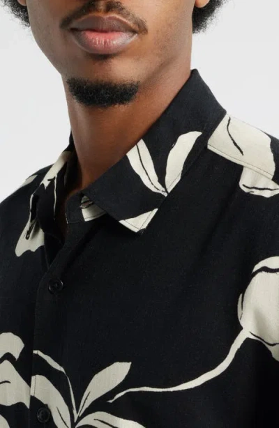 Open Edit Slub Rayon Short Sleeve Button-up Resort Shirt In Black