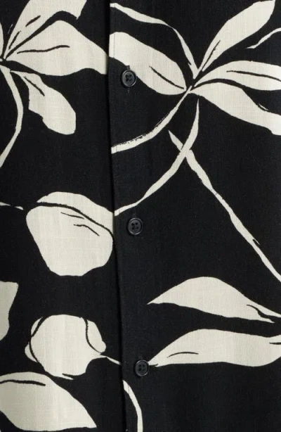 Open Edit Slub Rayon Short Sleeve Button-up Resort Shirt In Black