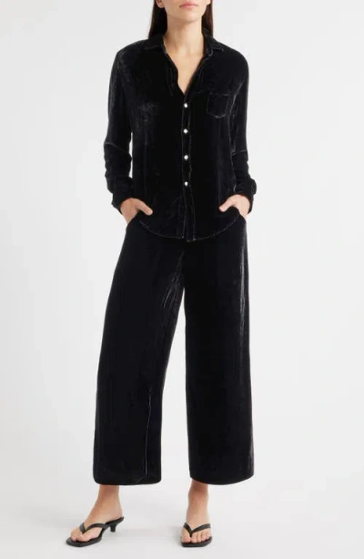 Frank & Eileen Tuscany Getaway Velvet Button-up Shirt & Crop Wide Leg Pants Set In Black