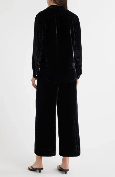 Frank & Eileen Tuscany Getaway Velvet Button-up Shirt & Crop Wide Leg Pants Set In Black