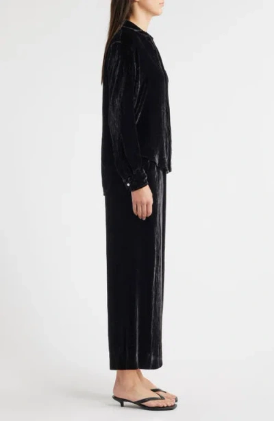 Frank & Eileen Tuscany Getaway Velvet Button-up Shirt & Crop Wide Leg Pants Set In Black