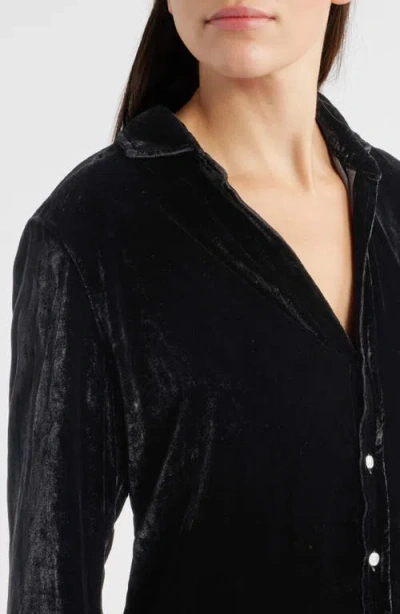 Frank & Eileen Tuscany Getaway Velvet Button-up Shirt & Crop Wide Leg Pants Set In Black