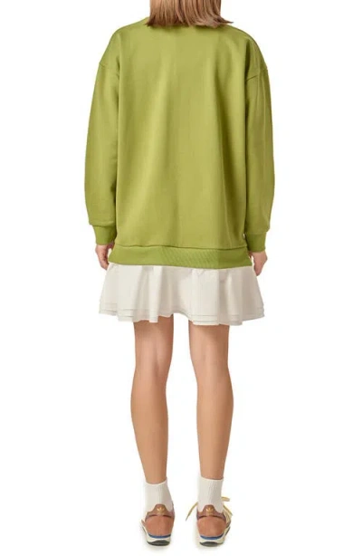 English Factory Long Sleeve Mixed Media Sweatshirt Minidress In Multi