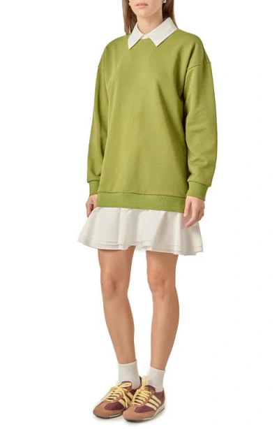 English Factory Long Sleeve Mixed Media Sweatshirt Minidress In Multi