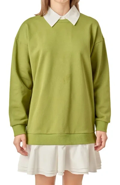 English Factory Long Sleeve Mixed Media Sweatshirt Minidress In Multi