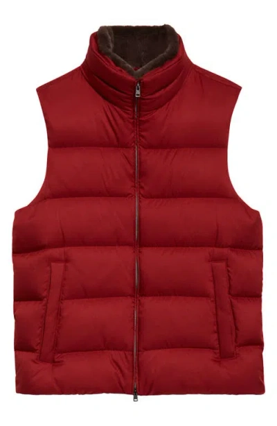Herno Faux Fur Trim Down Puffer Vest In Burgundy