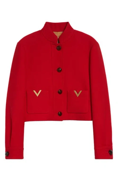Valentino Drill Caban Jacket Decorative Buttons Pockets In Red