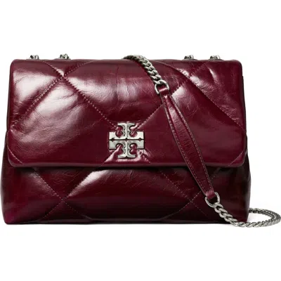 Tory Burch Kira Diamond Quilted Distressed Leather Convertible Crossbody Bag In Red