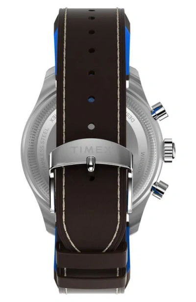 Timex ® X Pan Am® Waterbury Fly Back Chronograph Leather Strap Watch, 43mm In Blue