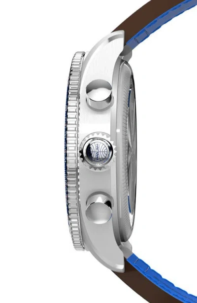 Timex ® X Pan Am® Waterbury Fly Back Chronograph Leather Strap Watch, 43mm In Blue