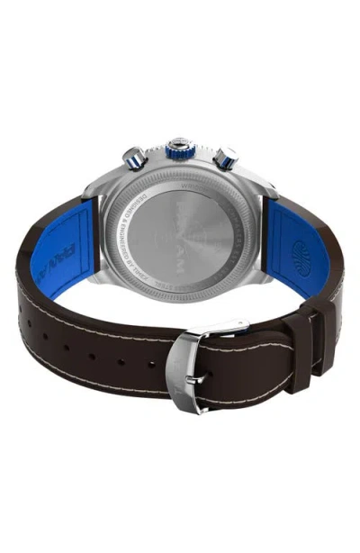 Timex ® X Pan Am® Waterbury Fly Back Chronograph Leather Strap Watch, 43mm In Blue