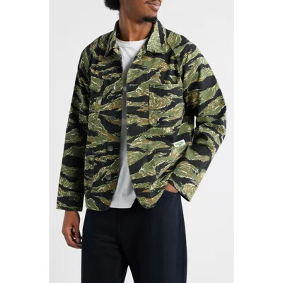 Service Works Coverall 2.0 Tiger Stripe Organic Cotton Twill Chore Coat In Green