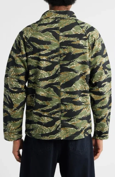 Service Works Coverall 2.0 Tiger Stripe Organic Cotton Twill Chore Coat In Green