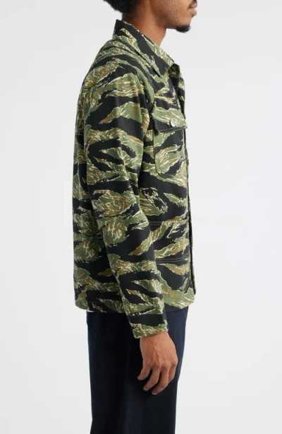 Service Works Coverall 2.0 Tiger Stripe Organic Cotton Twill Chore Coat In Green