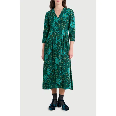 Seasalt Cornwall Etta Floral Pleated Midi Dress In Green