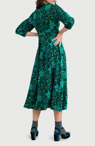 Seasalt Cornwall Etta Floral Pleated Midi Dress In Green