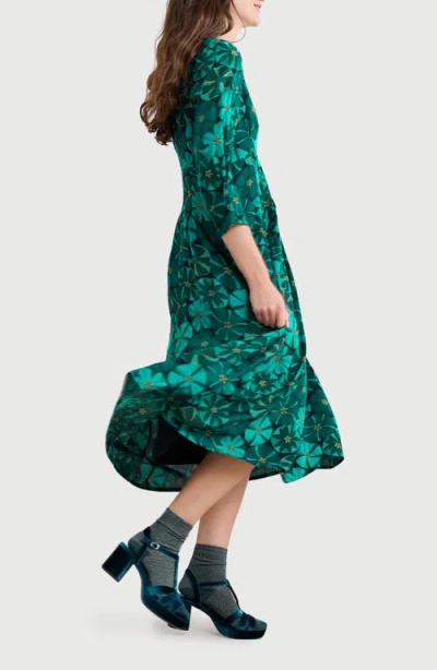Seasalt Cornwall Etta Floral Pleated Midi Dress In Green