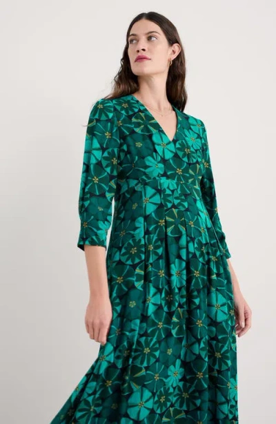 Seasalt Cornwall Etta Floral Pleated Midi Dress In Green
