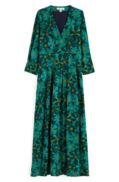 Seasalt Cornwall Etta Floral Pleated Midi Dress In Green