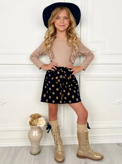 Mia Belle Girls Autumn  Ruffled Top And  Skirt Set In Neutral