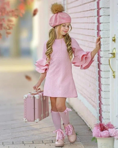Mia Belle Girls Best Pick  Ruffle Sleeve Sweater Dress In Pink