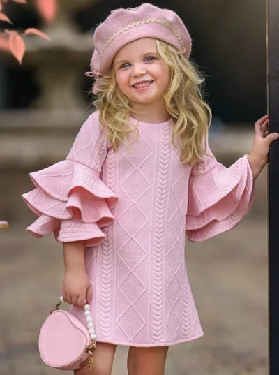 Mia Belle Girls Best Pick  Ruffle Sleeve Sweater Dress In Pink